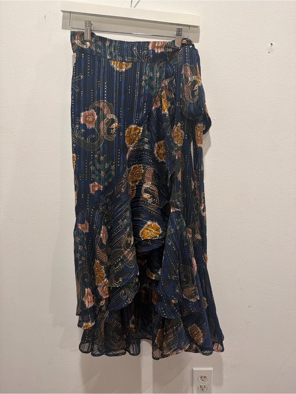 Women's Navy Floral Ruffle Midi Skirt - Scotch & Soda